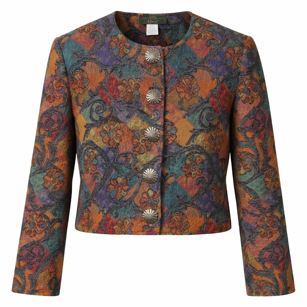Vtg Orvis Tapestry Blazer Jacket Small Southwestern Floral Concho Buttons USA